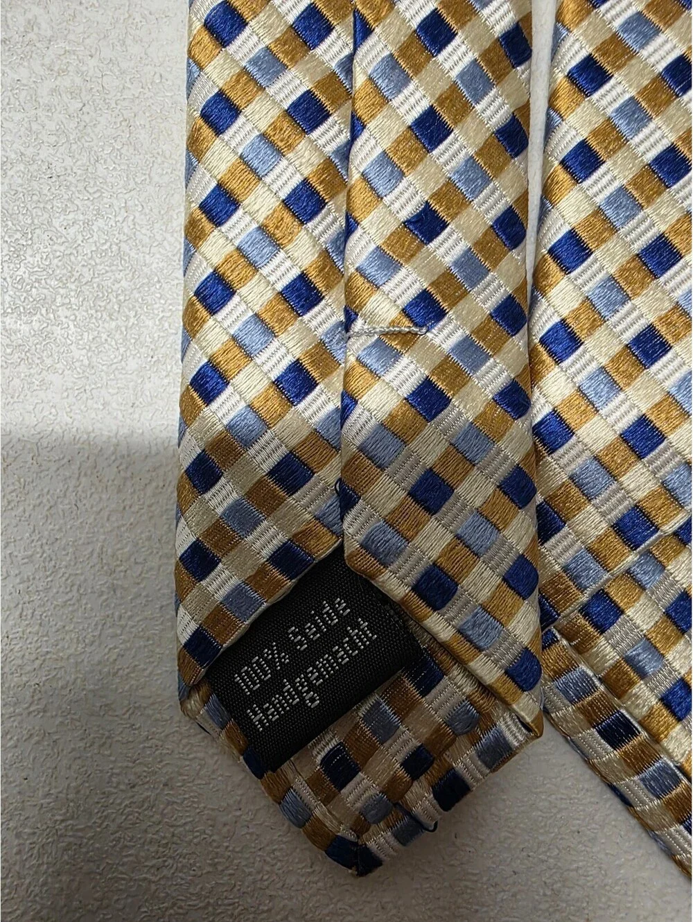 Christoph F. Kuehn Berlin - Gold/blue check - silk handmade tie